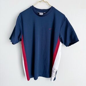 Vtg 90s Y2K Nike silver tag spell out jersey short sleeve shirt navy red
